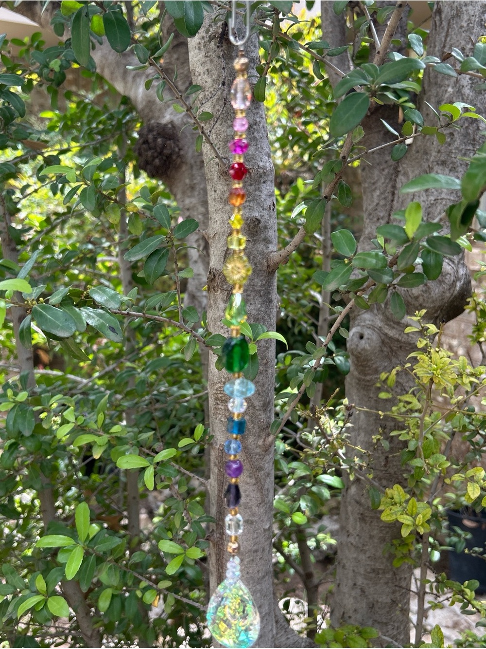 14” handmade mixed rainbow crystal beaded strand suncatcher
